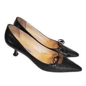 Manolo Blahnik Vintage Leather Bow Kitten Heels